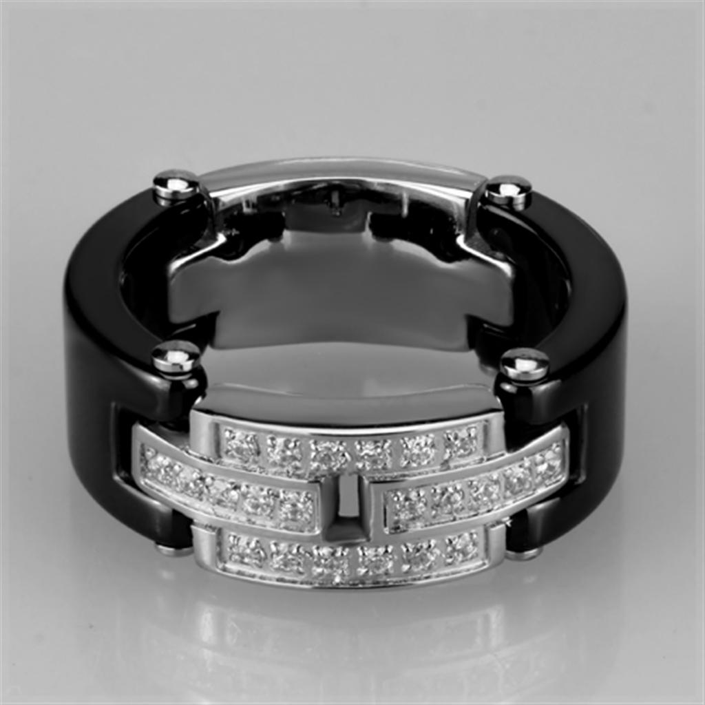 3W976 - High polished (no plating) Stainless Steel Ring with Ceramic in Jet