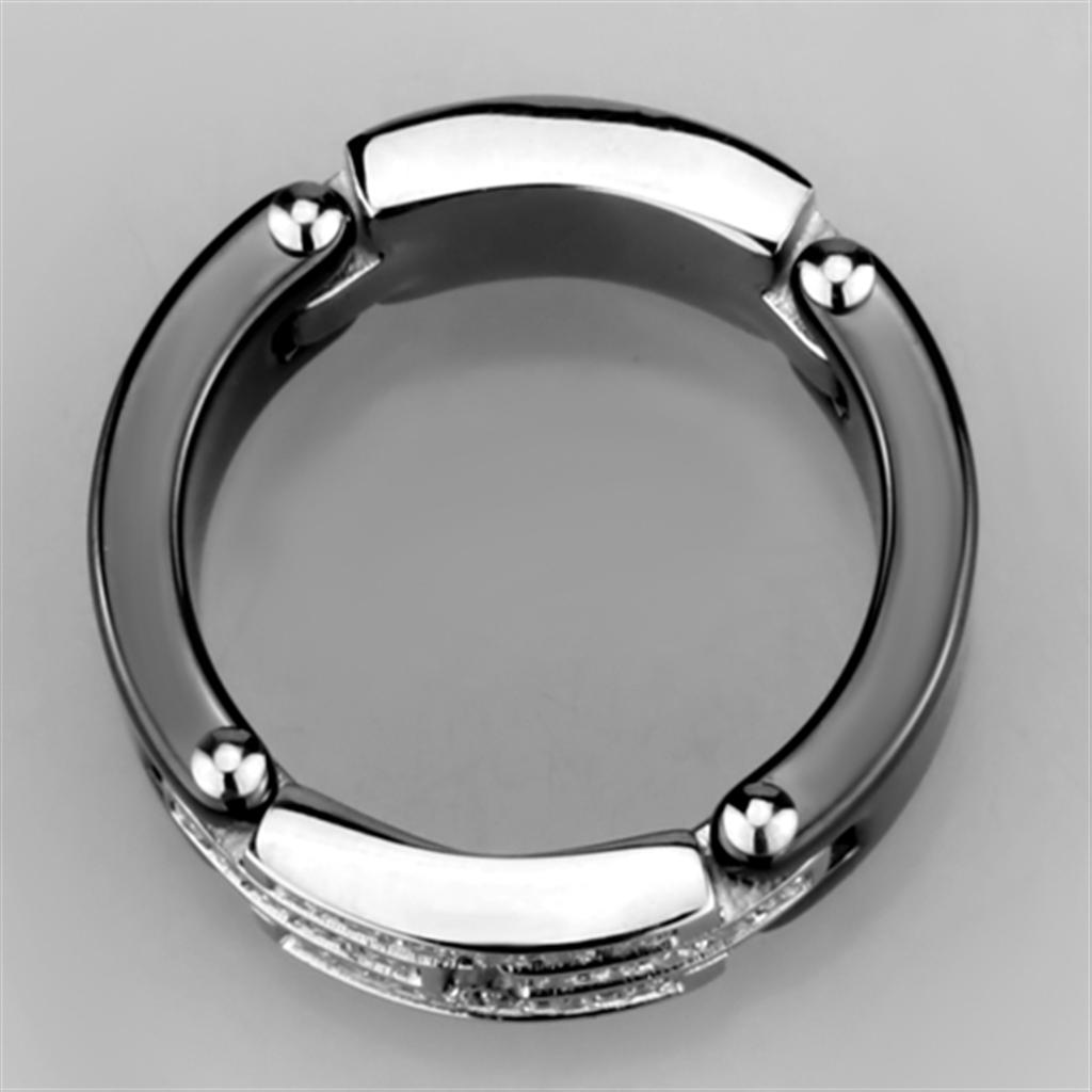 3W976 - High polished (no plating) Stainless Steel Ring with Ceramic in Jet