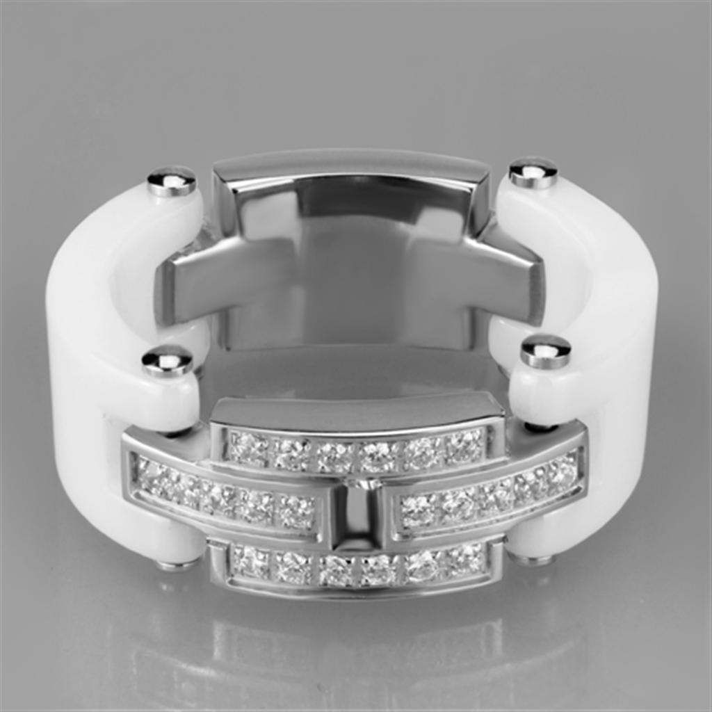 3W977 - High polished (no plating) Stainless Steel Ring with Ceramic in White