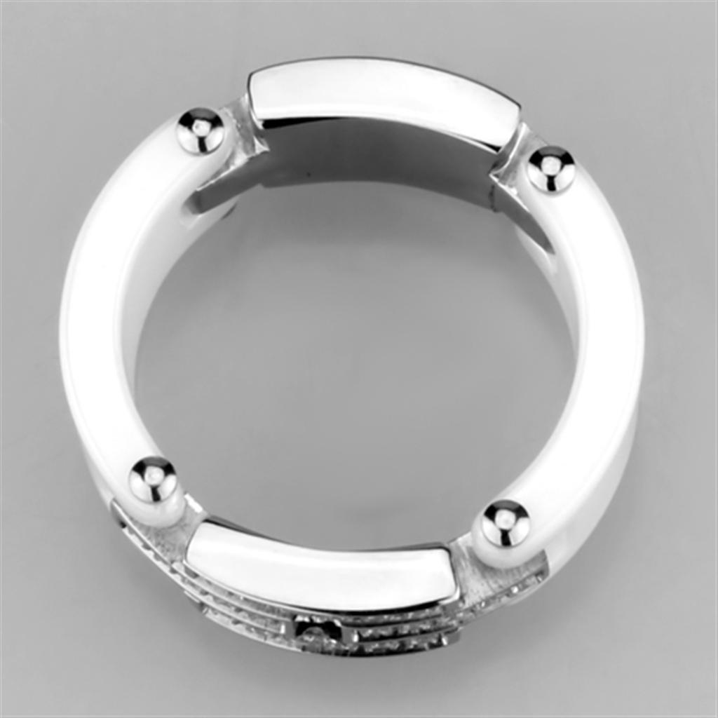 3W977 - High polished (no plating) Stainless Steel Ring with Ceramic in White