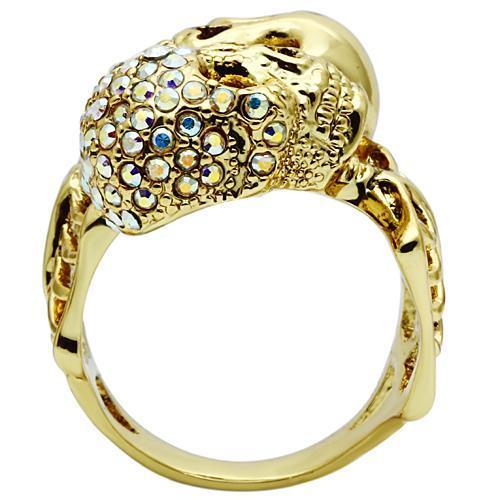 3W007 - Gold White Metal Ring with Top Grade Crystal in Aurora Borealis (Rainbow Effect)