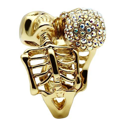 3W007 - Gold White Metal Ring with Top Grade Crystal in Aurora Borealis (Rainbow Effect)