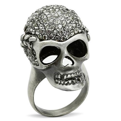 3W015 - Antique Silver White Metal Ring with Top Grade Crystal in Black Diamond