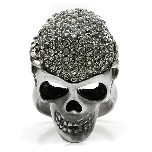 3W015 - Antique Silver White Metal Ring with Top Grade Crystal in Black Diamond