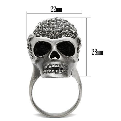 3W015 - Antique Silver White Metal Ring with Top Grade Crystal in Black Diamond