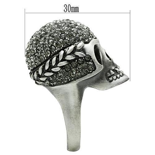 3W015 - Antique Silver White Metal Ring with Top Grade Crystal in Black Diamond