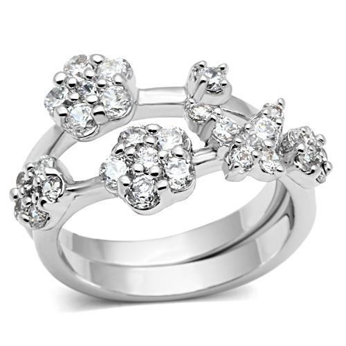 3W026 - Rhodium Brass Ring with AAA Grade CZ in Clear