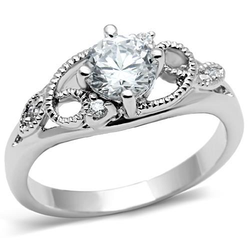 3W034 - Rhodium Brass Ring with AAA Grade CZ in Clear