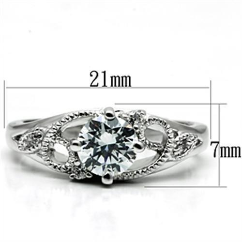 3W034 - Rhodium Brass Ring with AAA Grade CZ in Clear