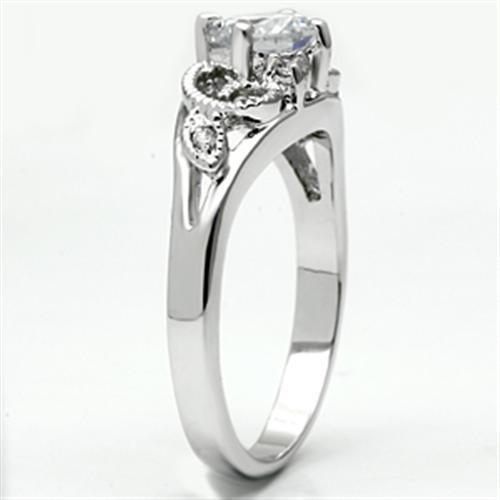 3W034 - Rhodium Brass Ring with AAA Grade CZ in Clear
