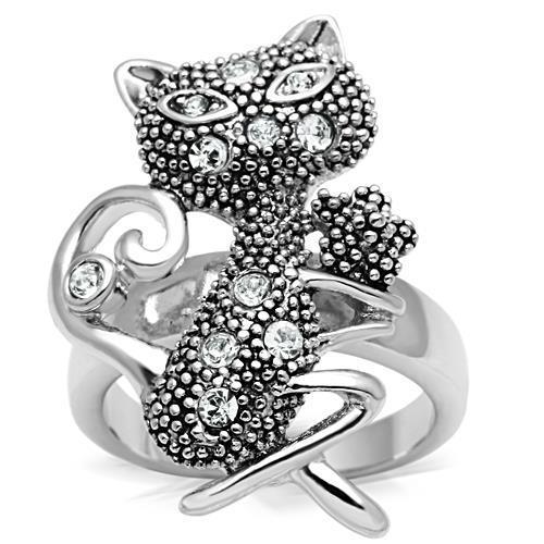 3W036 - Rhodium Brass Ring with Top Grade Crystal in Clear