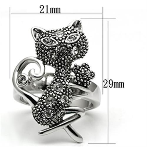 3W036 - Rhodium Brass Ring with Top Grade Crystal in Clear