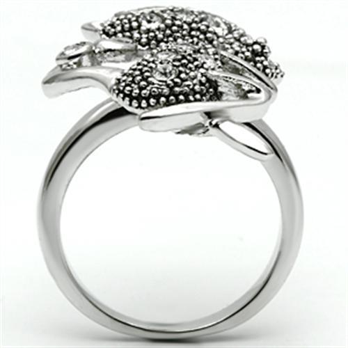 3W036 - Rhodium Brass Ring with Top Grade Crystal in Clear