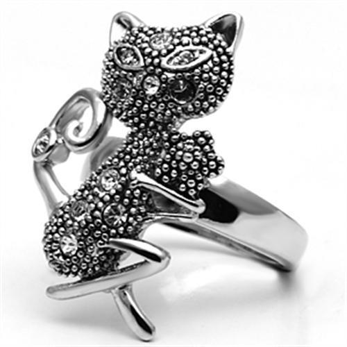 3W036 - Rhodium Brass Ring with Top Grade Crystal in Clear