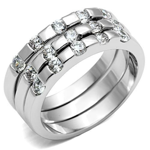 3W038 - Rhodium Brass Ring with AAA Grade CZ in Clear