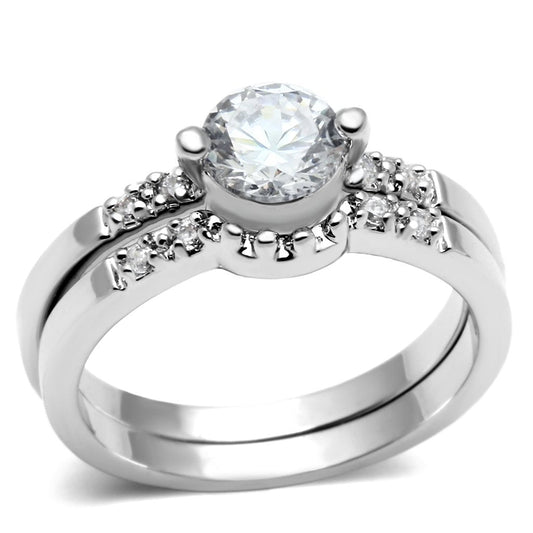 3W044 - Rhodium Brass Ring with AAA Grade CZ in Clear