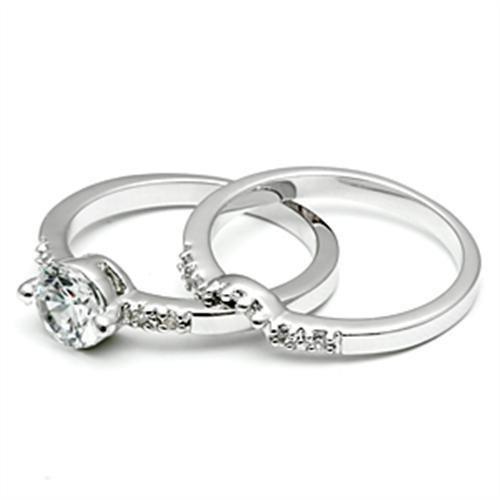 3W044 - Rhodium Brass Ring with AAA Grade CZ in Clear