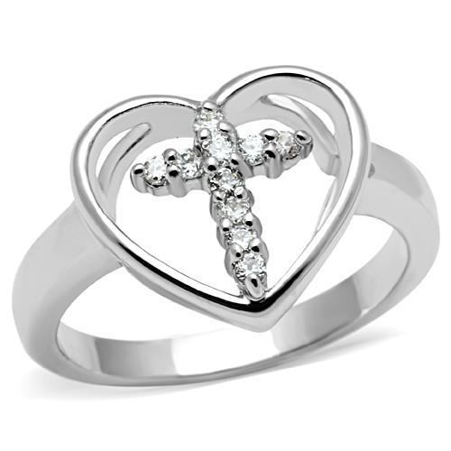 3W046 - Rhodium Brass Ring with AAA Grade CZ in Clear