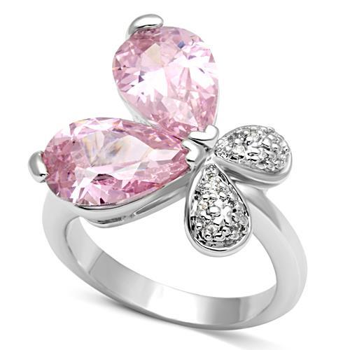 3W051 - Rhodium Brass Ring with AAA Grade CZ in Rose