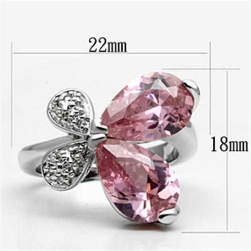 3W051 - Rhodium Brass Ring with AAA Grade CZ in Rose
