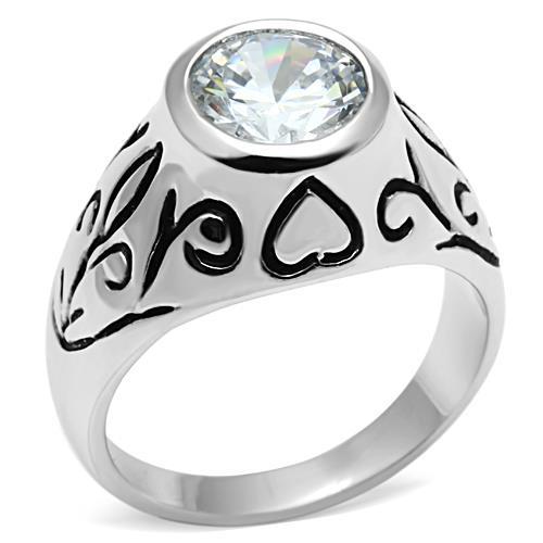 3W057 - Rhodium Brass Ring with AAA Grade CZ in Clear