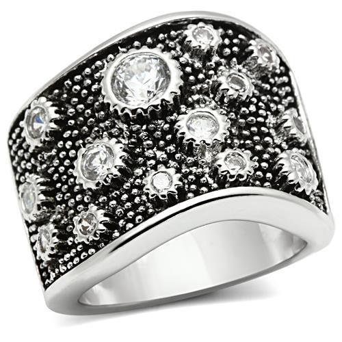3W059 - Rhodium Brass Ring with AAA Grade CZ in Clear