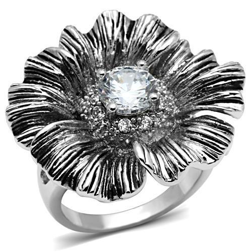 3W060 - Rhodium Brass Ring with AAA Grade CZ in Clear