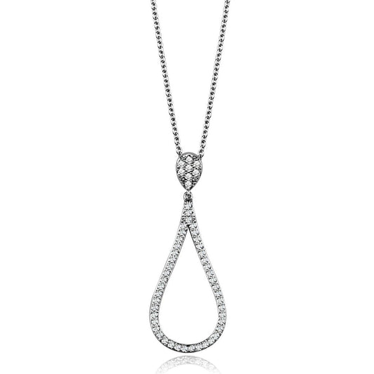 3W1019 - Rhodium Brass Chain Pendant with AAA Grade CZ in Clear