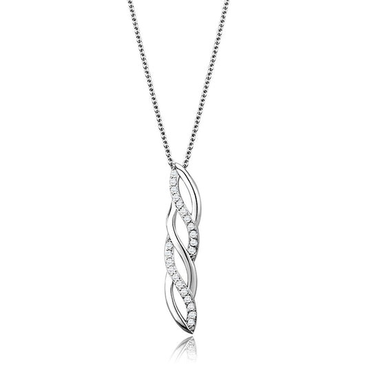 3W1020 - Rhodium Brass Chain Pendant with AAA Grade CZ in Clear