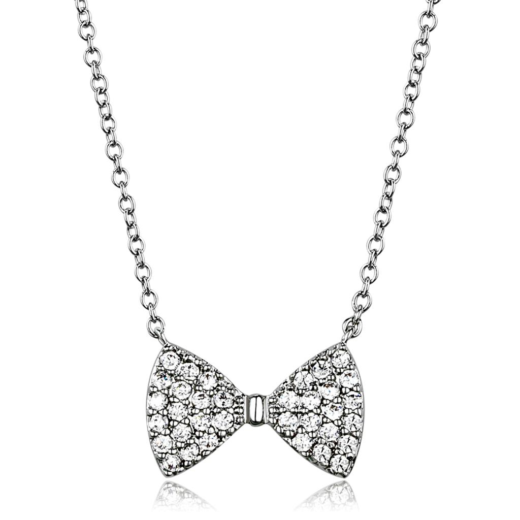 3W1021 - Rhodium Brass Chain Pendant with AAA Grade CZ in Clear
