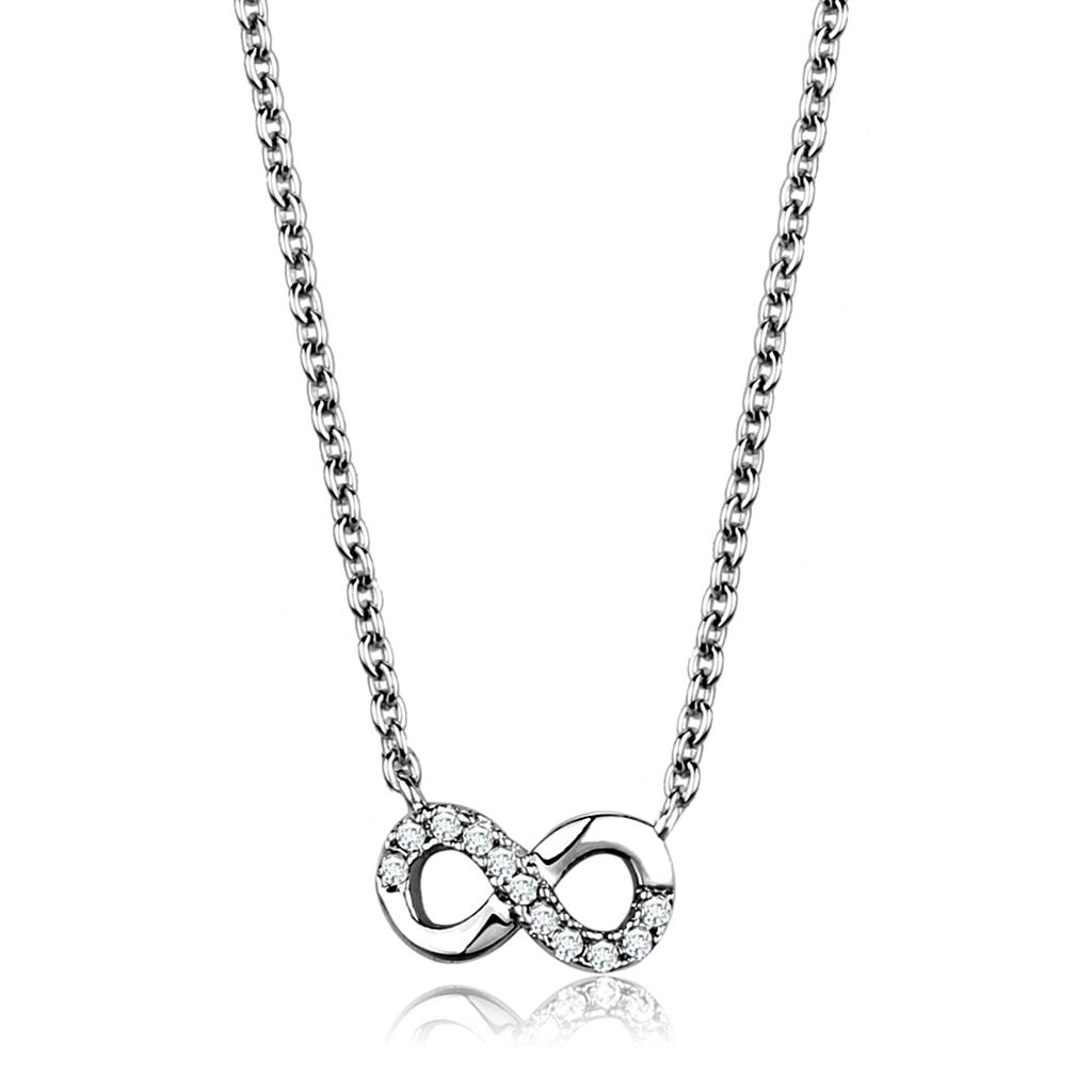 3W1022 - Rhodium Brass Chain Pendant with AAA Grade CZ in Clear