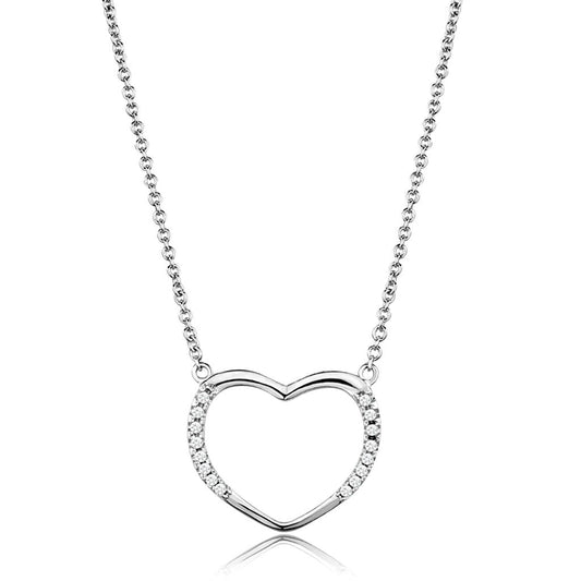 3W1023 - Rhodium Brass Chain Pendant with AAA Grade CZ in Clear