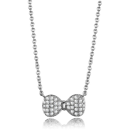 3W1024 - Rhodium Brass Chain Pendant with AAA Grade CZ in Clear