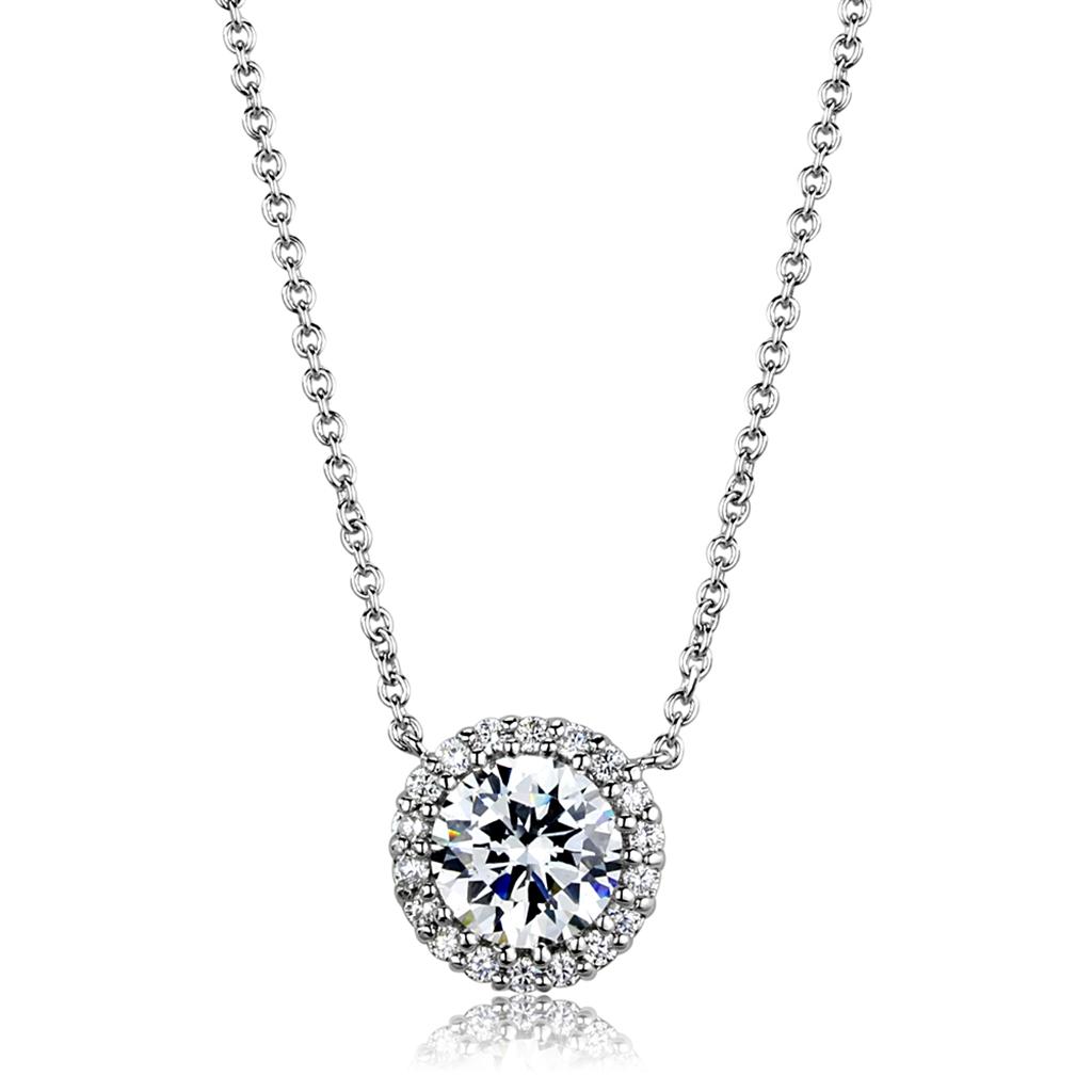 3W1027 - Rhodium Brass Chain Pendant with AAA Grade CZ in Clear