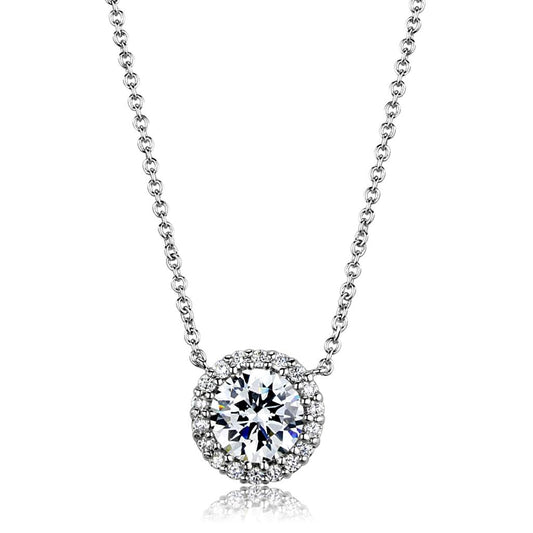 3W1027 - Rhodium Brass Chain Pendant with AAA Grade CZ in Clear