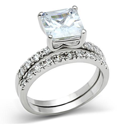 3W102 - Rhodium Brass Ring with AAA Grade CZ in Clear