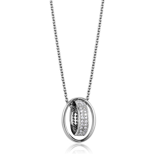 3W1032 - Rhodium Brass Chain Pendant with AAA Grade CZ in Clear