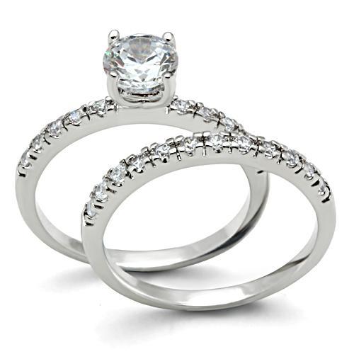 3W105 - Rhodium Brass Ring with AAA Grade CZ in Clear