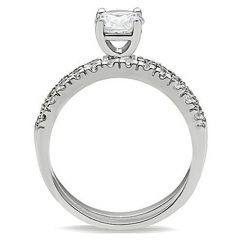 3W105 - Rhodium Brass Ring with AAA Grade CZ in Clear
