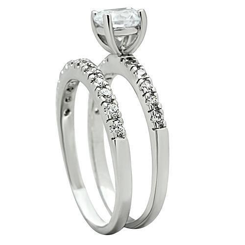 3W105 - Rhodium Brass Ring with AAA Grade CZ in Clear