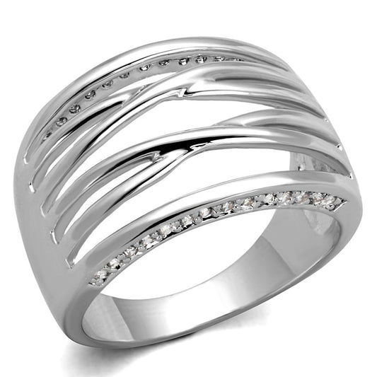 3W1066 - Rhodium Brass Ring with AAA Grade CZ in Clear