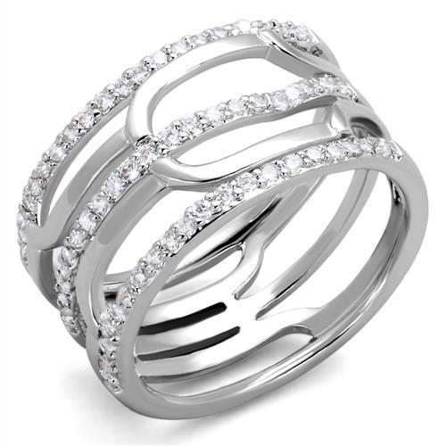 3W1070 - Rhodium Brass Ring with AAA Grade CZ in Clear