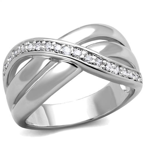 3W1071 - Rhodium Brass Ring with AAA Grade CZ in Clear