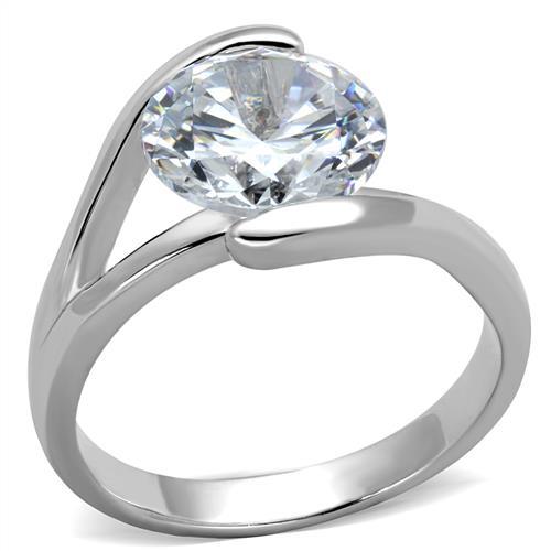 3W1072 - Rhodium Brass Ring with AAA Grade CZ in Clear
