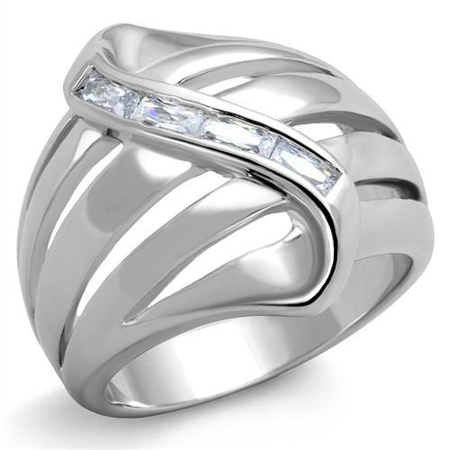 3W1077 - Rhodium Brass Ring with AAA Grade CZ in Clear
