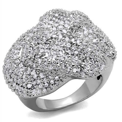 3W1078 - Rhodium Brass Ring with AAA Grade CZ in Clear