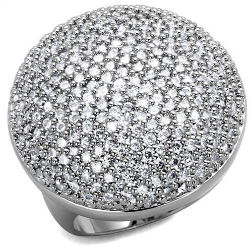 3W1079 - Rhodium Brass Ring with AAA Grade CZ in Clear