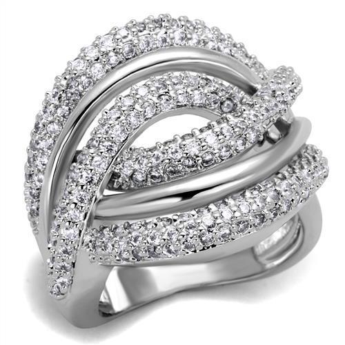 3W1081 - Rhodium Brass Ring with AAA Grade CZ in Clear