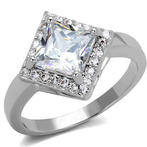 3W1083 - Rhodium Brass Ring with AAA Grade CZ in Clear
