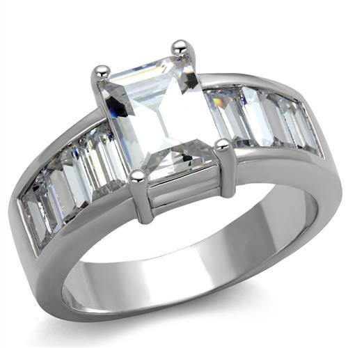 3W1086 - Rhodium Brass Ring with AAA Grade CZ in Clear